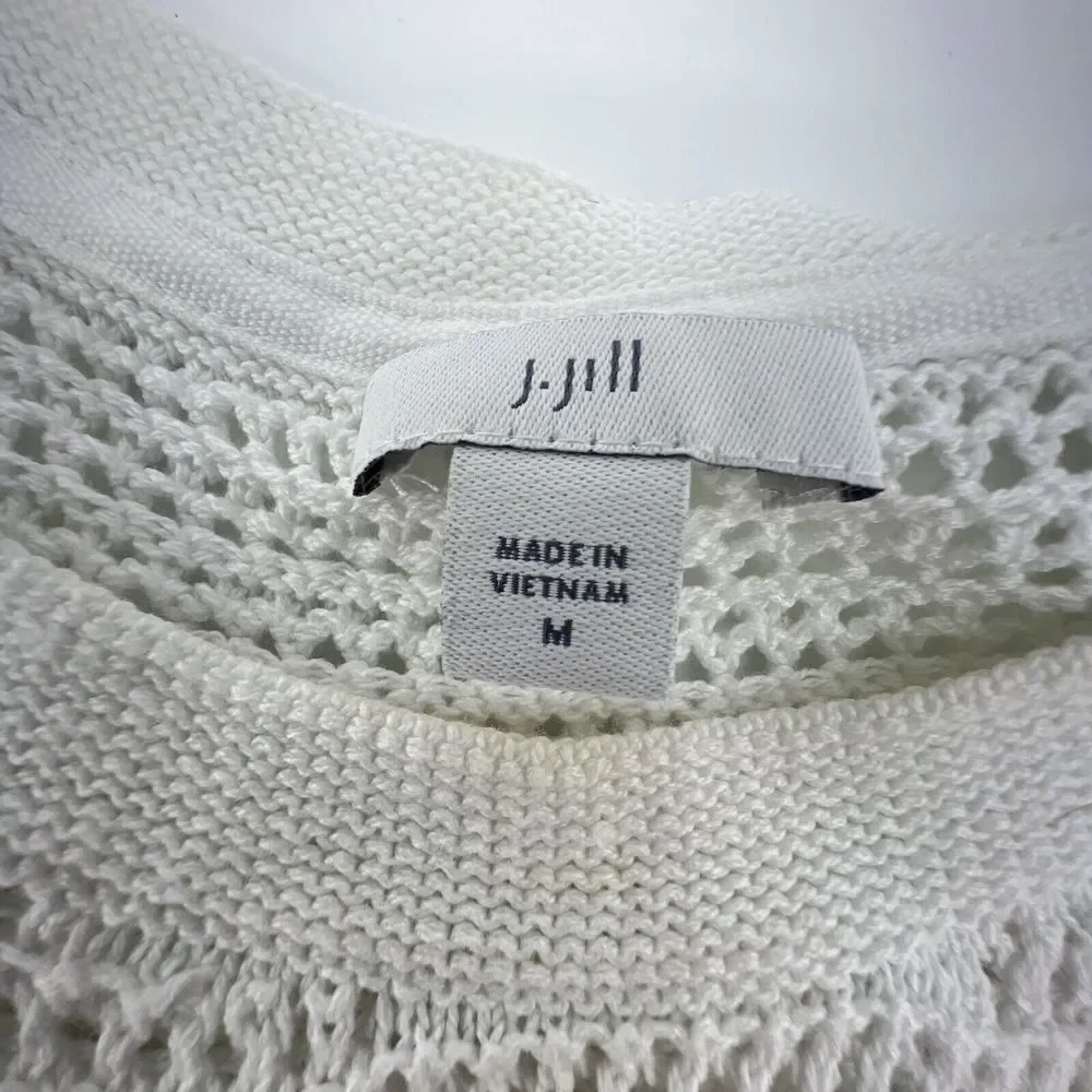 J Jill Womens Textured M Open Stitch Sweater Knit Poncho Tunic White